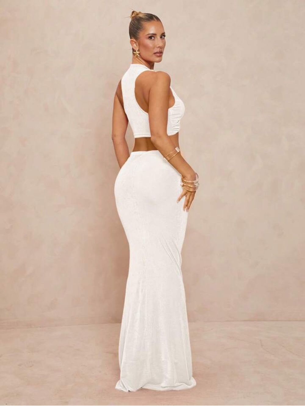 White Two-Piece Ruched Maxi Set - Picture 2 of 3